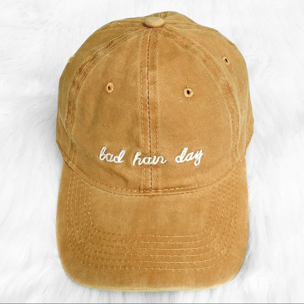 Mustard yellow bad hair day embroidered hat
